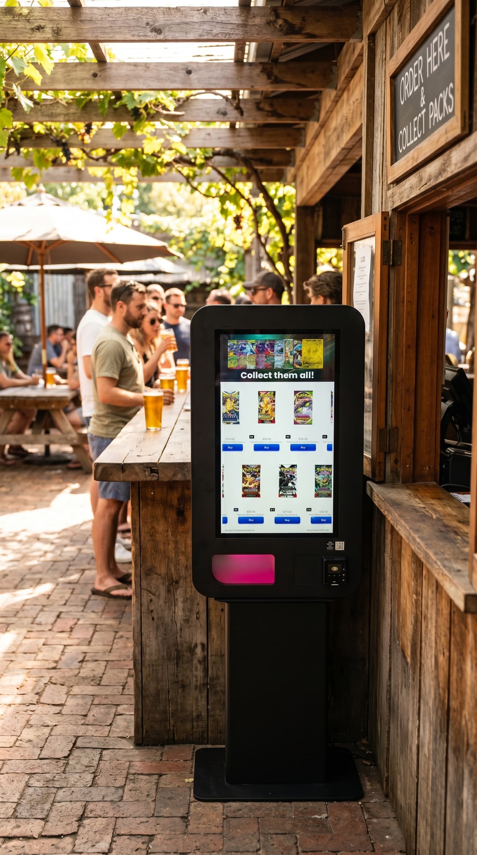 Salish trading-card vending machine at a beer garden